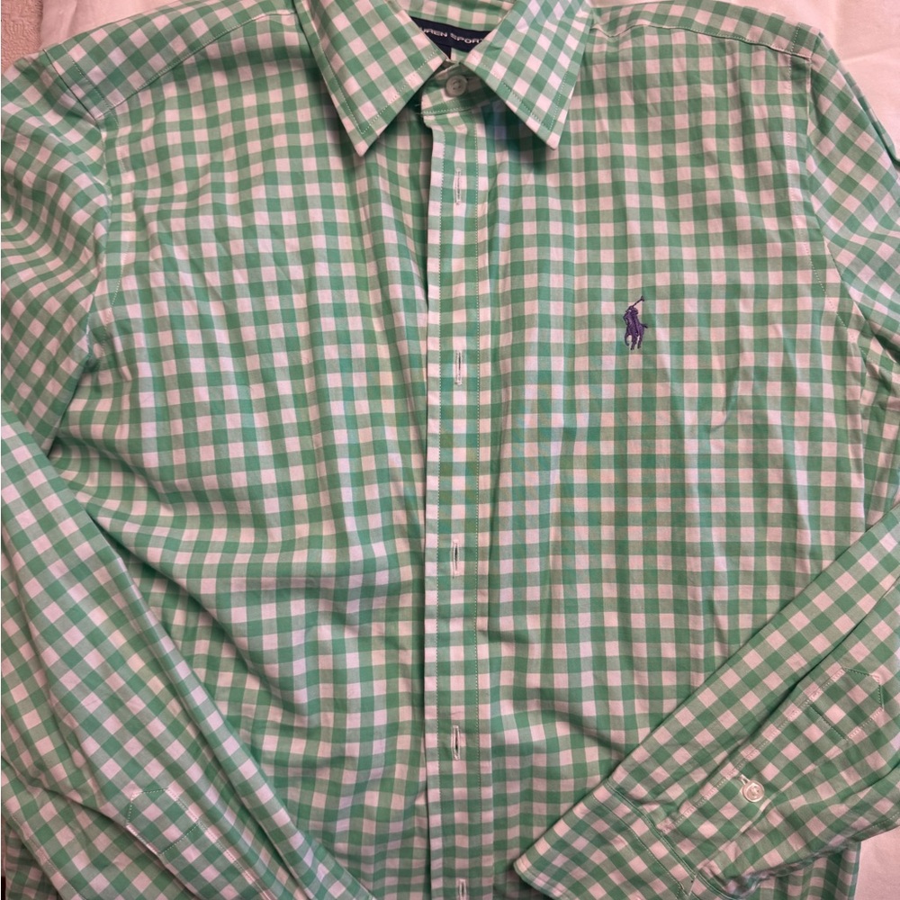 Ralph Lauren Green and White Gingham Fabric shirt.